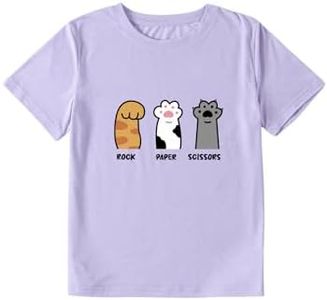 Fafaget Girl's Rock Paper Scissors Cute Paw Funny Cat T-Shirt for 4-16 Years Kids, Purple, 14 Years