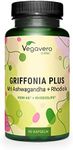 Vegavero 5HTP High Strength | 750 mg Griffonia Seed, Rhodiola & Ashwagandha Extracts | Premium Branded Raw Materials | Synergistic & Natural Adaptogens | NO Additives, Lab-Tested | Vegan