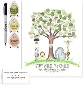 Jungle Baby Shower Fingerprint Tree Set with Ink Pads and Pen 8.5x11 Inches, Thumbprint Tree, Jungle Safari Baby Shower Supplies, Jungle Nursery Decor, Fingerprint Keepsake
