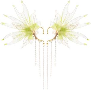 FRESHME Mermaid Elf Ear Cuffs - Fairy Ears Elven Mermaid Green Auricular Fins Earring with Tassel Non Piercing Ear Clips Dress Up Cosplay Renaissance Christmas Halloween Accessories for Women Adult