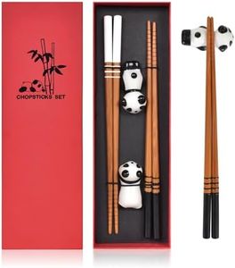 2 Pair Wooden Chopsticks Set with Holder, Bamboo Chopsticks Gift Set, Reusable with Case, Dishwasher-Safe, 22.5 cm