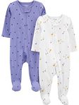 Simple Joys by Carter's Baby Girls' Cotton Footed Sleep and Play, Pack of 2, Violet/Ivory Duck, Newborn