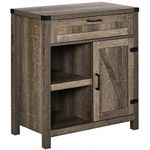 HOMCOM Sideboard Buffet Cabinet, Farmhouse Kitchen Storage Cabinet with Rustic Barn Door, Drawer and Open Shelves, Dark Oak