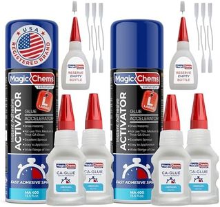 Magic Chems CA Glue with Activator (4 x 1.7 oz + 2 x 13.5 fl oz), Cyanoacrylate Glue and Activator, Super Glue withActivator, CAGlue and Accelerator (2 Pack)