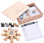 Engelhart - 250120 - Mexican Train Dominoes Set D12 Deluxe - Beechwood Box + Scorepad + Wooden Station + 8 Metal Trains - 91 Dominoes - 2 to 8 Players