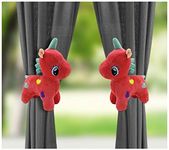 Tickles 2 Pcs Unicorn Soft Plush Toy Curtain Tiebacks Holder Clip for Children Kids Living Room Decoration Accessories Window Curtain Decoration (Size: 18 cm Color: Red)