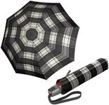 Knirps T.200 Medium Duomatic Automatic Open Close Rain Umbrella for Adults - Portable Weather Protection - Compact, Fits in Backpack, Retractable with Carrying Case, Black/White Check, 97cm Diameter