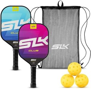 SLK Club Pickleball Paddle Bundle by Selkirk | Graphite & Fiberglass Face | SX3 Honeycomb Core | Ultimate Starter Set | 2 Lightweight Paddles | 3 Hybrid+ Pickleballs | 1 Mesh Sling Bag