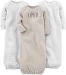 Simple Joys by Carter's Unisex Babies' Cotton Sleeper Gown, Pack of 3, Grey/White, Newborn