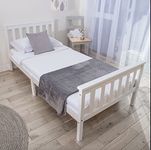 XEO HOME White 3ft Single Wooden Bed Frame Solid Pine Wood Furniture Shaker Stylish Finished Headboard High Foot End Adults Kids Teenagers 98X198X82cm (3ft-Single-Bed-Frame-Only)