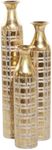 Deco 79 Metal Decorative Vase Tall Distressed Metallic Centerpiece Vases with Etched Grid Patterns, Set of 3 Vases for Home Decoration 35", 30", 25"H, Gold