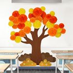 Qeeenar 3D Fall Bulletin Board Decorations Fall Tree Decorations Wall Classroom Thanksgiving Tree Bulletin Board Set Autumn Leaves Tissue Paper Pom Poms Fall Colors Cutouts for Fall School Supplies