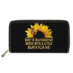 Dolyues Sunflower Pattern Black Purse for Women, Large Capacity Cell Phone Bag Clutch Long Purse, Zipper Card Case Wallet for Women Business