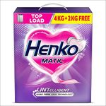 Henko Matic Top Load Detergent Powder 4KG + 2KG | Lintelligent Nano Fibre Lock Technology, Removes Toughest Stains From Your Clothes, Locking Fibres & Color Intact