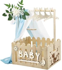 KYNUG Wooden Baby Shower Crate Closet With Hanger Rack, Wooden Baskets for Baby Shower With Handle Girl Welcome Box Personalized Baby Gifts Crates - Easy Assembly (Boy)