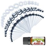 BodyJ4You 50PC Gauges Kit Ear Stretch Aftercare Jojoba Oil Wax 14G-12MM Transparent Clear Tunnel Plug Taper