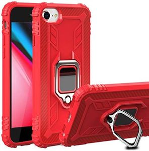 Cavor for iPhone SE 2020/ SE 2022 Case,iPhone 6 6s 7 8 Case,360°Rotation Ring Holder Kickstand [Work with Magnetic Car Mount] Shockproof Scratch-Resistant Protective Cover (4.7")-Red