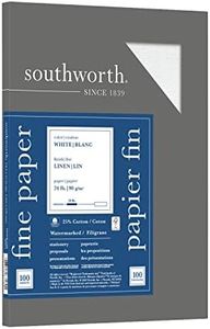 Southworth® 25% Cotton Linen Business Paper, White, Letter (8.5" x 11"), 100 Sheets Per Pack, 24 Lb, 94 Brightness