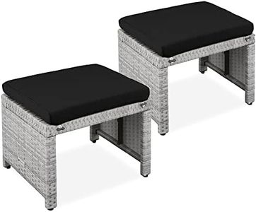Best Choice Products Set of 2 Wicker Ottomans, Multipurpose Outdoor Furniture for Patio, Backyard, Additional Seating, Footrest, Side Table w/Removable Cushions, Steel Frame - Gray/Black
