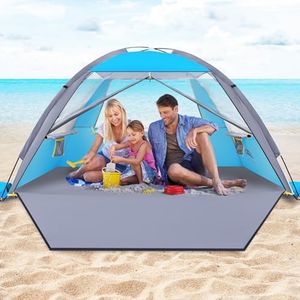 Happy Travel Beach Tent, UPF 50+ UV Protection Sun Shade Shelter for 3/4/5/6/7/8 Person, Portable Beach Canopy for Family & Baby, Lightweight & Easy Setup Beach Cabana with 3 Ventilation Mesh Windows