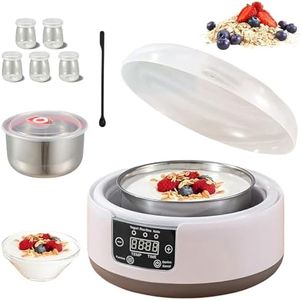 Probiotic Yogurt Maker with 5 Glass Jars, Automatic Yogurt Maker Adjustable Temperature 1.2L Electric Yogurt Machine with Stir Stick, 42H Timer LED Digital Yogurt Maker for Health Yogurt