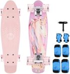 KMX 22" Skateboard for Girls, Beginner Mini Cruiser Skateboard for Kids Ages 6-12, Skate Board for Kids Penny Board Led Light up Wheels(Pink Cute Unicorn Gift Set)