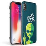 Humans Suck Alien Slim Phone Case for iPhone XR TPU Protective Light Strong Cover with Everything Else Green Ufo Space