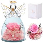 ANLUNOB Preserved Flowers Birthday Gifts for Mom Grandma Women, Glass Angel Figurines Gifts with Pretty Pink Roses for Wedding