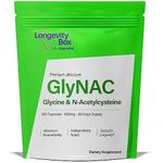 Longevity Box Pure GlyNAC Supplement - 120 Capsules, 1000mg GlyNAC (500mg Glycine & 500mg N-Acetylcysteine) per Serving, High Strength Glutathione Supplement, Vegan GlyNAC for Healthy Aging