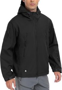 Aosyax Hommes Vestes Softshell Militaire Tactique Imperméable pour Camping Chasse pêche Outdoor Blouson à Capuche Noir M