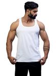 JUARI BE A GENTLEMAN Men's Cotton Regular Fit, Sleeveless, Stringer Y Back Tank Tops Look (Large, WHITE SOLID)