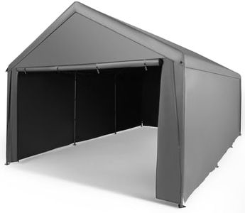Abba Patio Carport 12×20, Large Portable Garage, All-Season Carport with Roll-up Ventilated Windows and Removable Sidewalls, Waterproof UV Resistant for Cars Vehicles Trucks Boats, 8 Legs, Grey