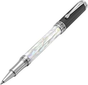 Xezo Bolígrafo roller Maestro hecho a mano, punta fina. Madreperla blanca iridiscente de origen oceánico con carbono similar al diamante PVD. Numerado, cada bolígrafo es único