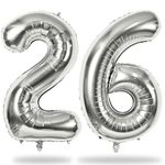 26 Balloons Number, Giant Silver Number 2 & 6 Helium Foil Balloon for Women 26th Birthday Decor, 40 Inch Self Inflating Mylar Number 26 Balloons for Man 62 Anniversary Party Decorations Supplies