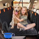 Jotia Hard Bottom Dog Seat Cover, Back Seat Extender for Dogs-Supports 330lb, Dog Car Seat Cover Dog Hammock Pet Backseat Protector with Mesh Window, Dog Car Seat Bed with Collapsible Bowls and Belt