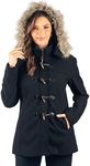 Alpine Swiss Duffy Womens Black Wool Coat Fur Trim Hooded Parka Jacket 3XL
