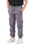 NATUST Boys Cargo Trousers Kids Elastic Waist Joggers Multi Pockets Casual Pants Grey 9-10 Years