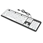 Large Font Computer Keyboard, USB Wired Visually Impaired Keyboard, Elderly Keyboard with White Large Font Keys for The Elderly, Low Sight(Black)