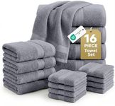 Lane Linen 16 PC Bath Towels - 100% Cotton Towels for Bathroom, Premium Quality Hotel Towels, Highly Absorbent Bathroom Towel Set, Super Soft, 4 Bath Towels, 4 Hand Towels, 8 Wash Cloths - Cool Grey