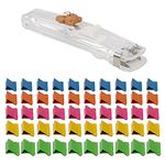 Clip Dispenser Set, MYLERCT Paper Clip Dispenser with 50 Colorful Refill Clips, Reusable, Paper-Friendly, Seamless Stapler for Desk Document Office Home School