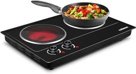 Electric Hob, CUSIMAX Double Hot Plate for Cooking, Electric Ceramic Hot Plate, Portable Double Infrared Cooktop with Dual Temperature Control, 2400W Countertop Cooktop, Heat-Up in Seconds, Black