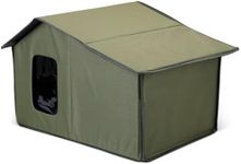 ALLSOPETS Outdoor Cat House, Large Weatherproof Cat Houses for Outdoor/Indoor Cats, Warming Cold Weather House with Removable Soft Mat, Shelter for Small Dog Cats, Green