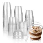 LIOUCBD 50 Pack 7 oz Clear Plastic Dessert Cups with Lids and Spoons, Round Mini Parfait Cups, Appetizer Cups Small Dessert Cups for Party Pudding Fruit Ice Cream Mousse