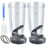 7 Pcs Upgraded Accessories for Nutribullet,32OZ × 2 Cups with Flip Top to-Go Lid,Gasket for Nutribullet 600W/900W High-Speed Blender/Mixer with 1 Cleaning Brush