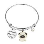 Pugs Dog Bangle Jewelry Just A Girl Who Loves Pugs Bracelet Pug Mom Gift Dog Lover Gift ( Loves Pugs BR),2.4 inch