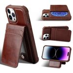 MONASAY Magwallet Case Fit for iPhone 15 Pro Max,[Support MagSafe Wireless Charging][Glass Screen Protector] PU Leather Flip Magnetic Wallet Phone Cover with Detachable Card Holder, Brown