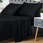 CAROMIO 100% Bamboo Sheets Queen Size, Cooling Bed Sheets Deep Pocket, Cool Sheets for Hot Sleeper, 4 PCS Luxury Sheet Set for Queen Size Bed, Super Soft Breathable Comfortable(Black, Queen)