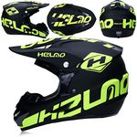 HNLong Off-road motorcycle full face helmet adult mountain bike full helmet riding helmet full helmet three-piece safety warm helmet-Matt Black Green H_M