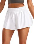 CRZ YOGA Women's 2 in 1 Flowy Running Shorts High Waisted Quick Dry Sport Gym Biker Shorts Athletic Tennis Skirts with Pockets White 10