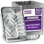Heavy Duty 9 x 13 Aluminum Foil Pans [50 Pack] Half Size Deep Steam Table Pans, Premium Disposable Baking Pans